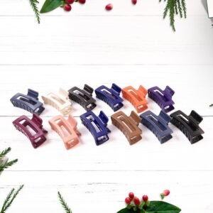 Matte Finish Rectangle Hair Claw Clip for Women and Girls – Assorted Color Pack – 12 Pc