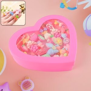 Adorable Playful Decorative Rings For Children In Heart Shaped Storage Box (35 Pcs Aprpox
