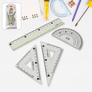 4-Piece Geometry Set, Triangle Ruler Protractor Straight Ruler