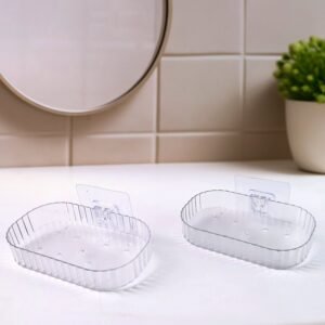 Self Adhesive Transparent Wall Mounted Soap Dish Holder (2 Pc)