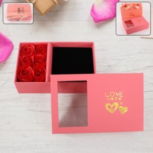 Jewellery Gift Box with Lids & Roses Packaging Box with 6 Roses (1 Set)