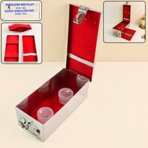 Premium Stainless Steel Velvet Lined Jewellery Storage Box with Lock and Red Interior