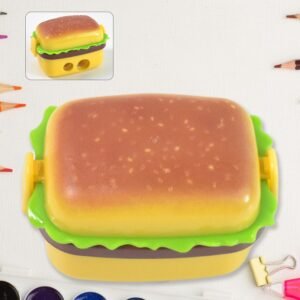 Plastic Burger Shape Small Size Double Hole Sharpener With Eraser (1 Set)