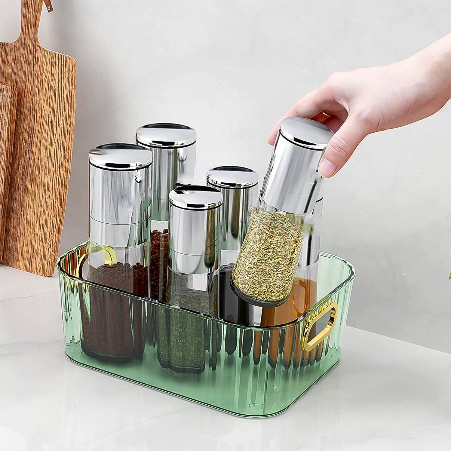 Premium Ribbed Transparent Storage Basket with Gold Handle – Multipurpose Kitchen & Home Organizer Box - Image 7