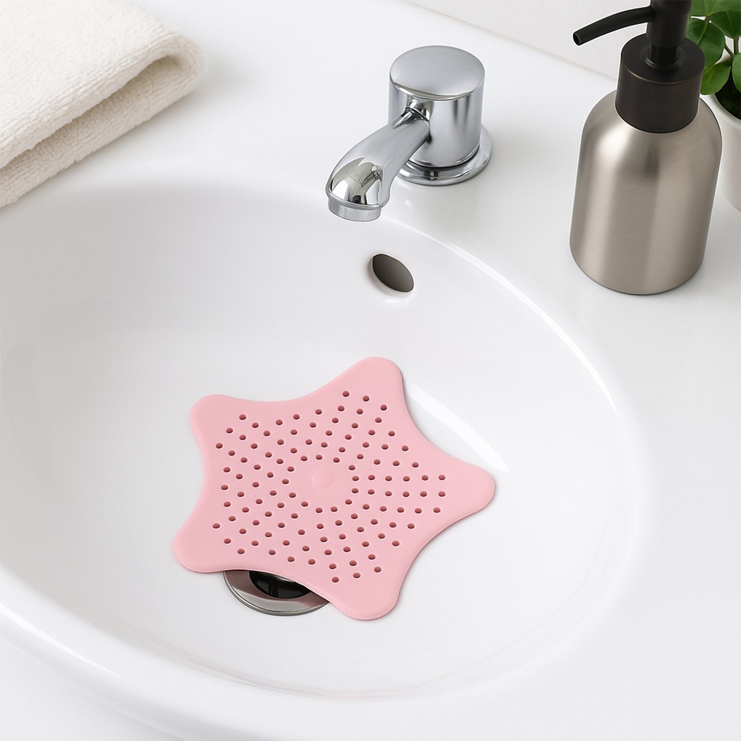 Baby Pink Silicone Star Shaped Sink Filter Bathroom Hair Catcher Drain Strainers for Basin - Image 3