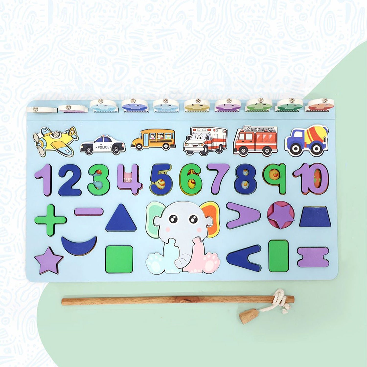 Wooden Number Puzzle Match Board and magnetic rod - Image 5