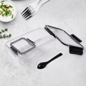 Plastic Kitchen Storage Container Big 800 ML & Small 250 ML with Air Seal Lock Lid & Spoon