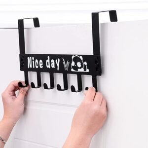 Heavy-Duty Carbon Steel Door Hook Hanger Rack (2 pc / 6 Hook / Black)