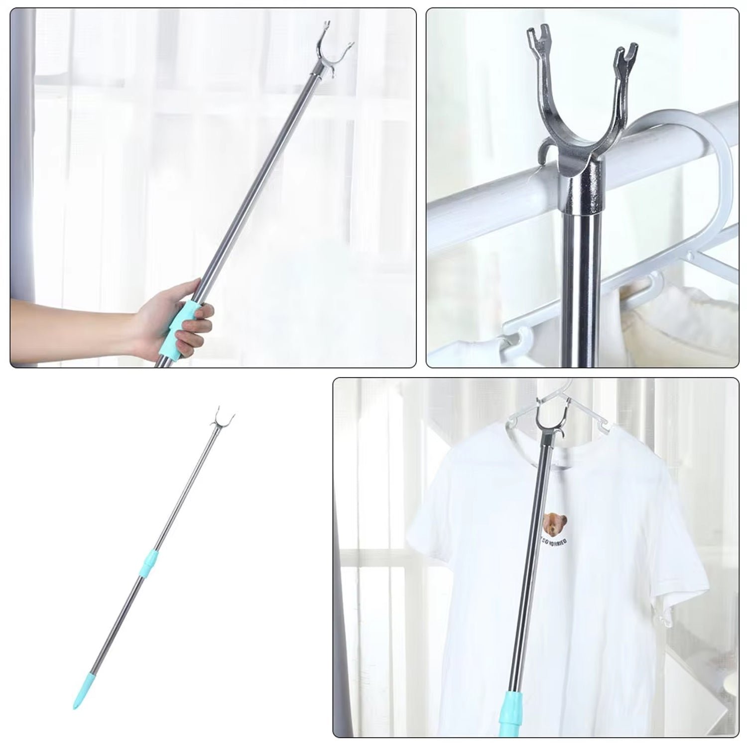 Stainless Steel Telescopic Pole Clothes Hooks Hanger (1 Pc / 1 Mtr.) - Image 6