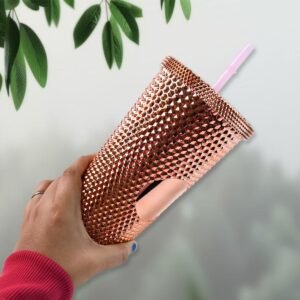 Studded Cup Tumbler Straw Lid - Plastic Double Walled Cold Cup for iced Coffee