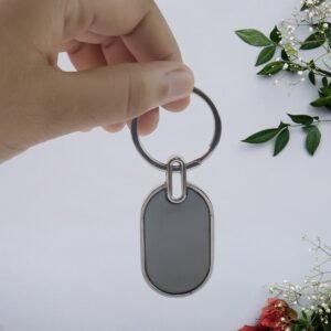 Elegant Black & Silver Oval Metal Keychain (1 Pc)