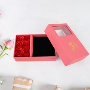 Jewellery Gift Box with Lids & Roses Packaging Box with 6 Roses (1 Set)
