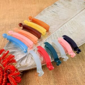 Multicolor Plastic Banana Hair Clips Set (12 Pc)