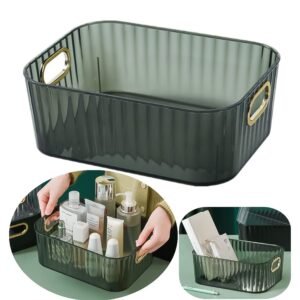 Premium Ribbed Transparent Storage Basket with Gold Handle – Multipurpose Kitchen & Home Organizer Box