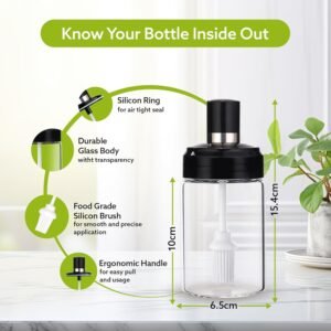 Clear Glass Oil Dispenser Bottle with Integrated Silicone Basting Brush (250ml Approx)