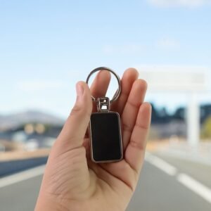 Premium Rectangular Black & Silver Metal Keychain (1 Pc)
