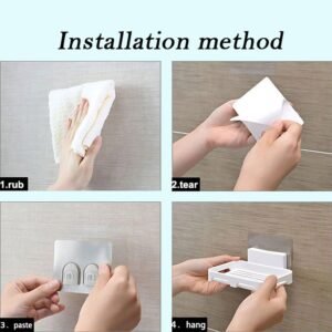 Self-Adhesive Wall Mount Plastic Soap Dish with Drain Slots