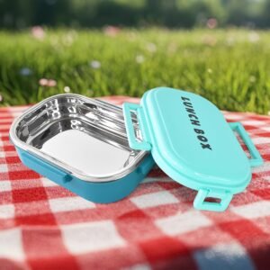 3 in 1 Spicy Bite Stainless Steel Lunch Box With Plastic Small Box & Spoon (1 Set)