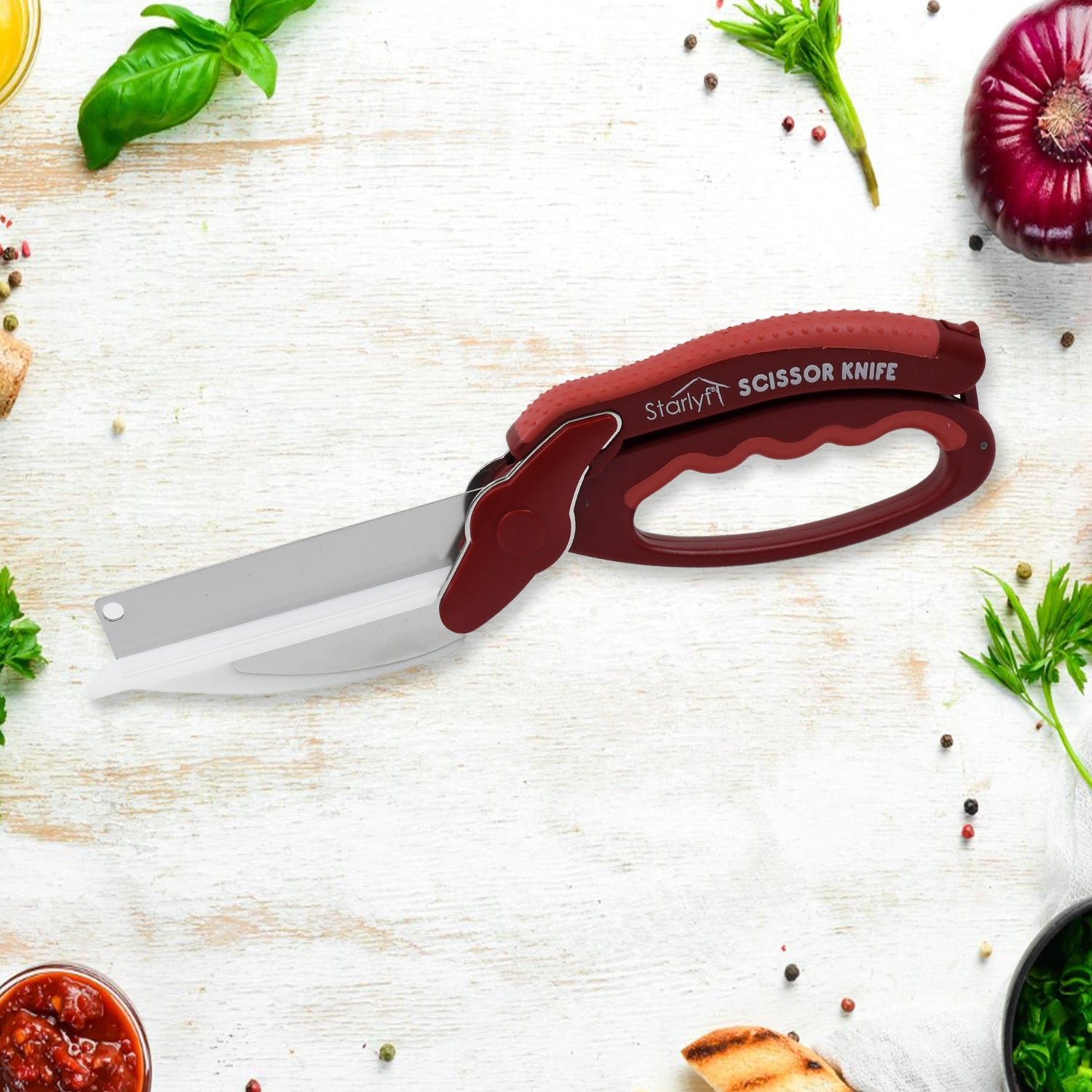 2 in 1 Kitchen Knife Scissor with Spring Locking Hinge and Chopping Board (1 Pc) - Image 3