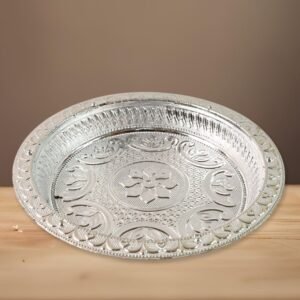 Traditional Silver Finish Plastic Pooja Thali (1 Pc)