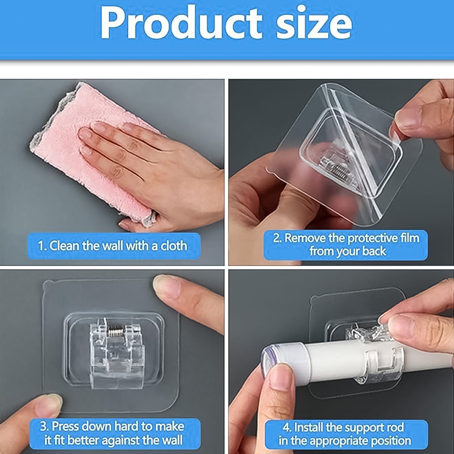 Self-Adhesive Transparent Wall with Spring-Loaded Anti-Slip Clip (1 Pc) - Image 7