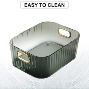 Premium Ribbed Transparent Storage Basket with Gold Handle – Multipurpose Kitchen & Home Organizer Box