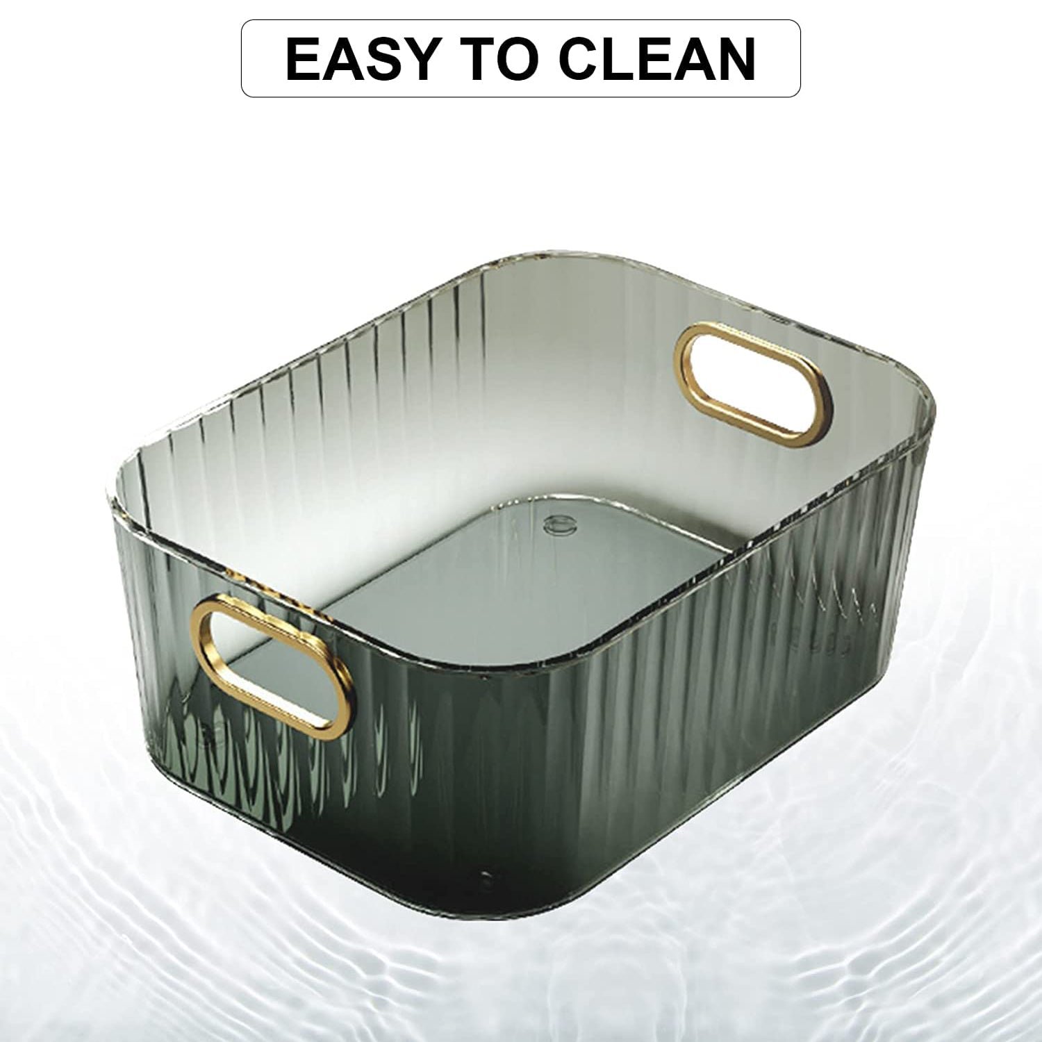 Premium Ribbed Transparent Storage Basket with Gold Handle – Multipurpose Kitchen & Home Organizer Box - Image 6