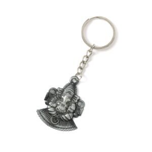 Lord Ganesha Sitting Design Silver Keychain (1 Pc)
