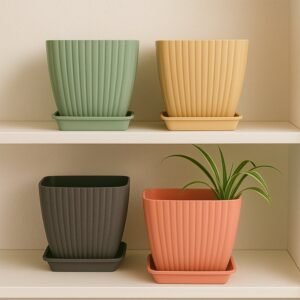 Trendy Square Plastic Flower Pots Set of 5
