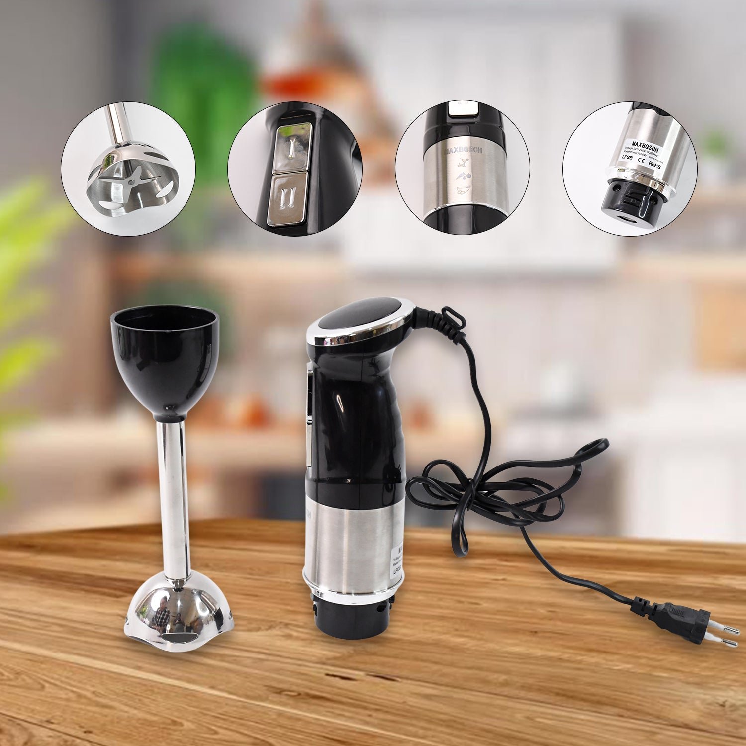 Stainless Steel Handheld Emulsion Blender With Four-blade Blade (1500W / 1 Pc) - Image 4