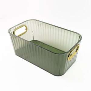 Premium Ribbed Transparent Storage Basket with Gold Handle – Multipurpose Kitchen & Home Organizer Box