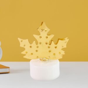 Decorative LED Gold Metal Leaf Diya Lamp, Diwali (1 Pc)