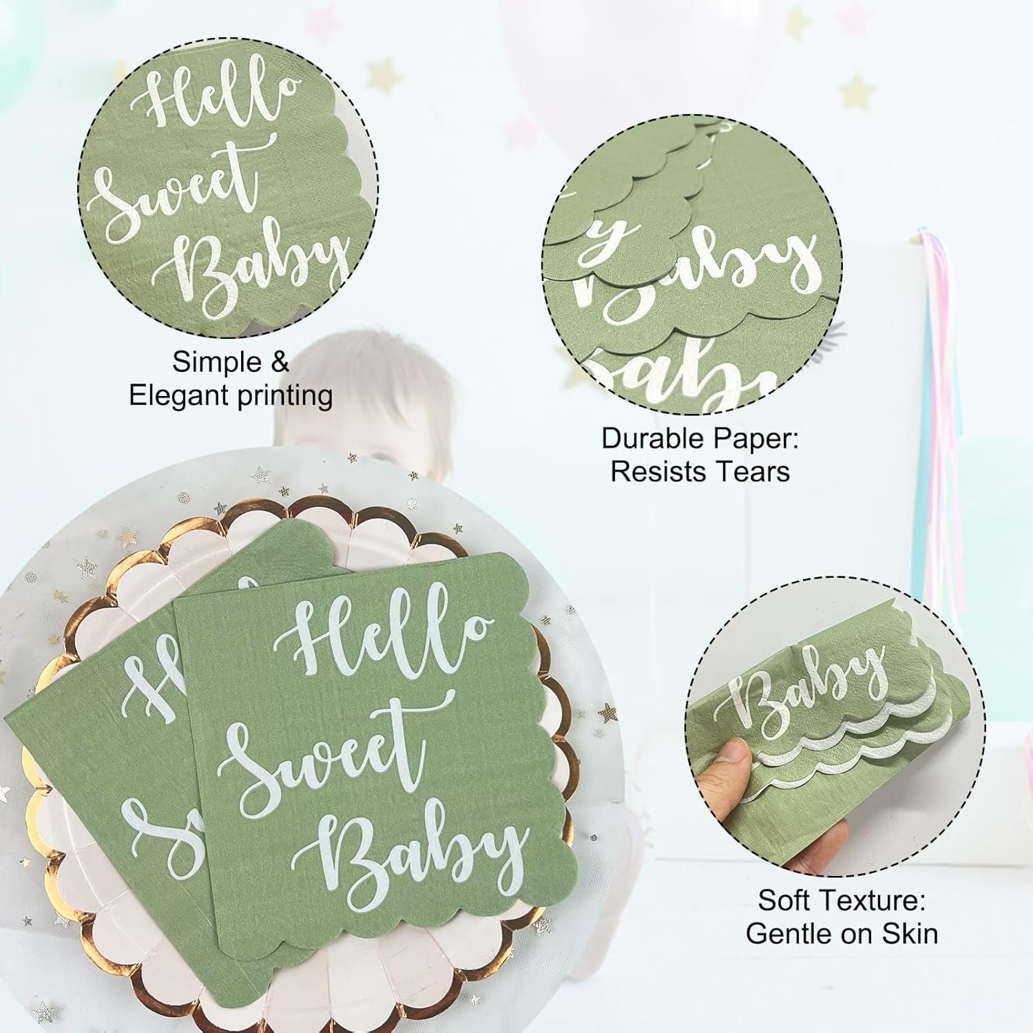 Hello Sweet Baby Party Paper Napkins (31 x 31 cm / 24 Pc) - Image 3