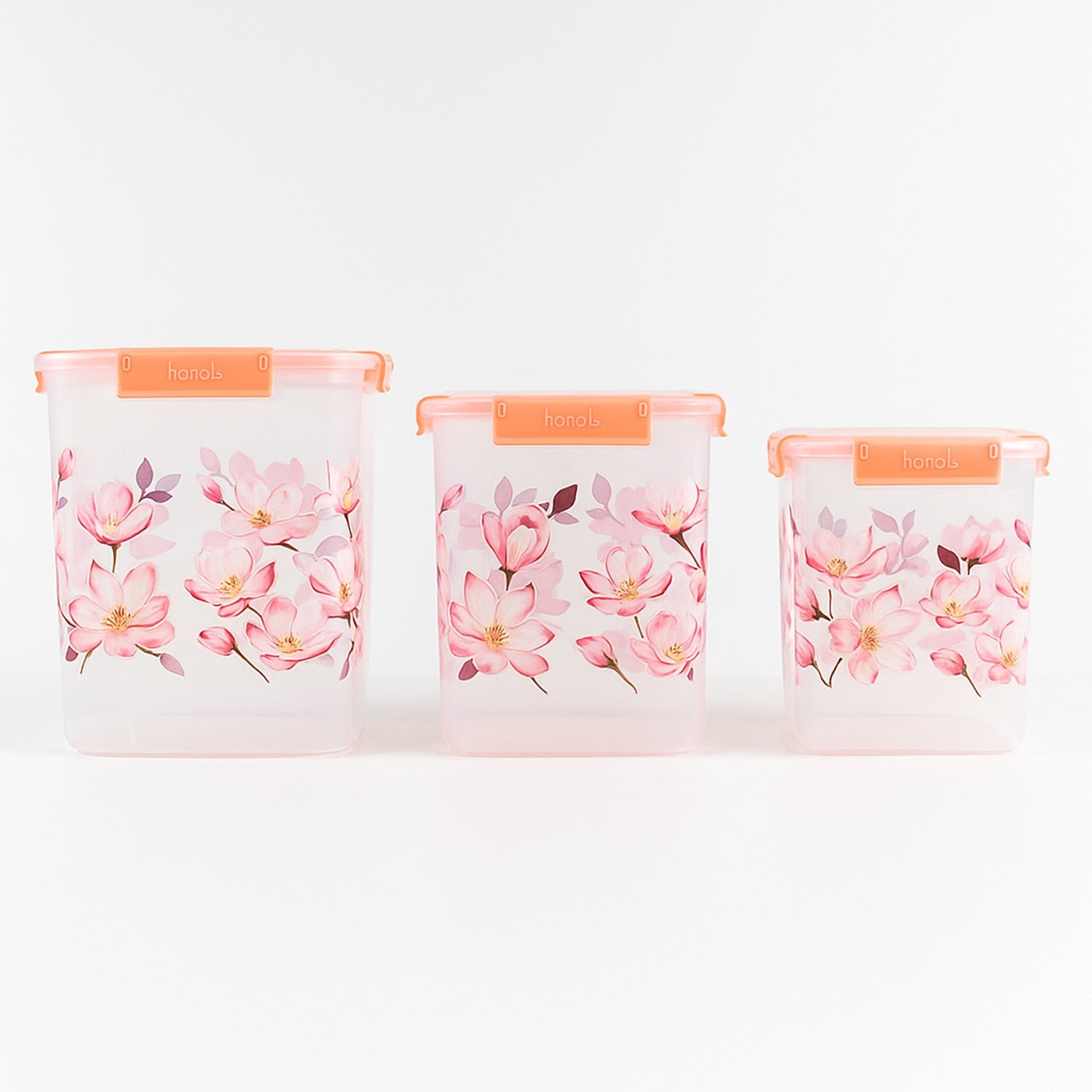 Square 3 Pcs Floral Printed Airtight Storage Container Set – Approx 2.8 Ltr, 4.5 Ltr, 6.9 Ltr (3 Pcs Set) - Image 4