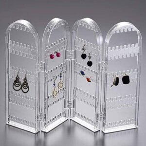 4 Folding Storage Hanger Acrylic Earring Screen Holder Display Stand Clear (1 Set)