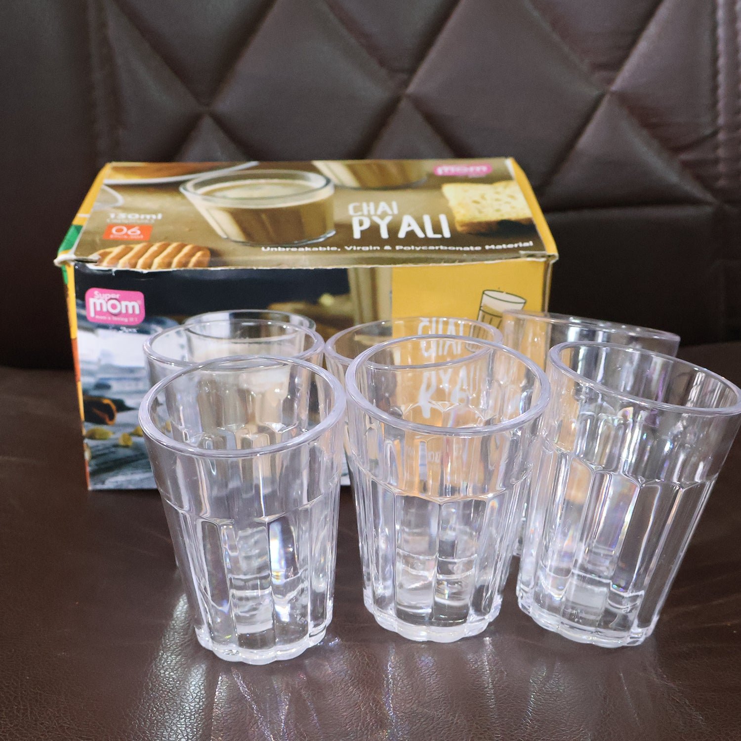 Supermom Plastic Chai Pyali Transparent Tea Glass Set (130ML / 6 Pc) - Image 8