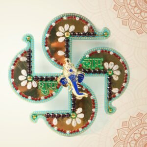Golden Swastik Shubh Labh Wall Hanging with Ganesh Idol (1 Pc)
