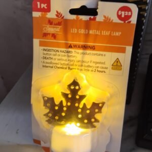 Decorative LED Gold Metal Leaf Diya Lamp, Diwali (1 Pc)
