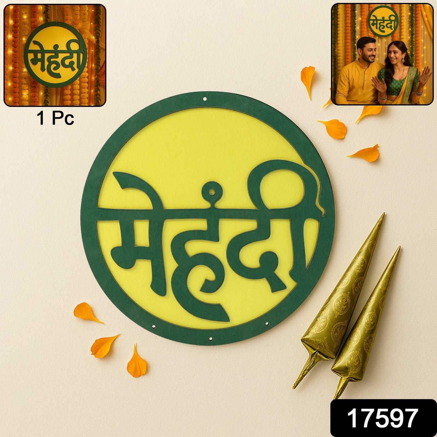Mehndi Ceremony Wall Hanging / Backdrop Sign Name Plate (1 Pc) - Image 2