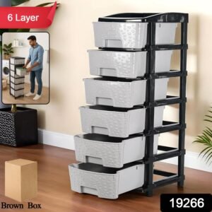 6-Layer Heavy-Duty Plastic Drawer Organizer Cabinet with Stone Texture Drawers