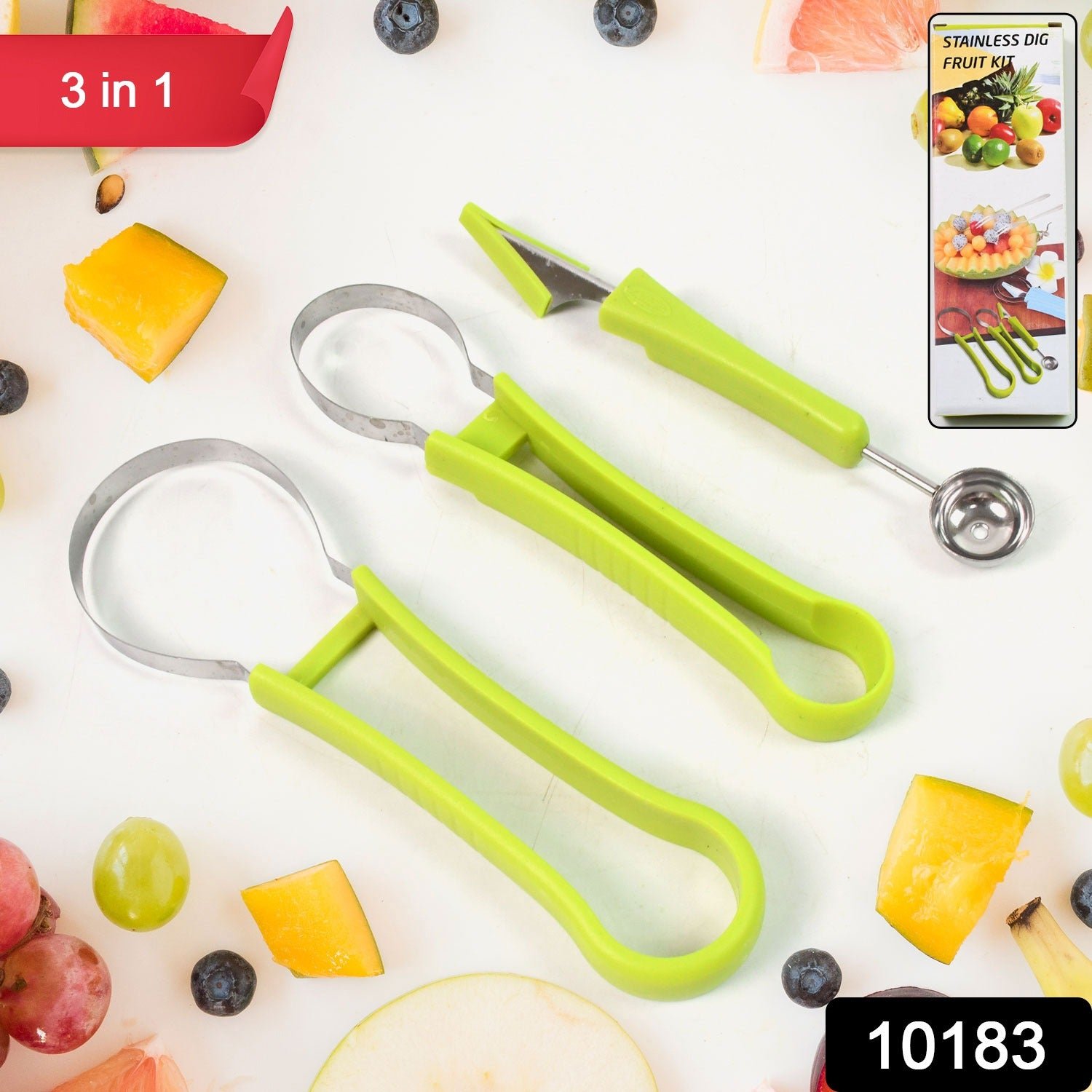 Professional 3 in 1 Stainless Steel Watermelon Cutter Fruit Carving Tools Set (1 Set) - Image 2