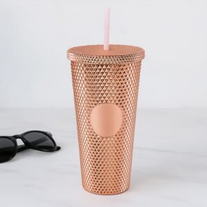Studded Cup Tumbler Straw Lid - Plastic Double Walled Cold Cup for iced Coffee