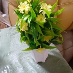 Artificial Flower Plant with Cute Pot – Home & Office Tabletop Decor, Indoor Balcony Plant (1 Pc)