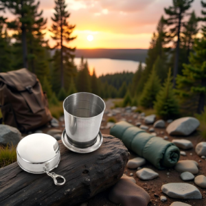 2 in 1 Camping Folding Cup with Keychain (1 Pc)