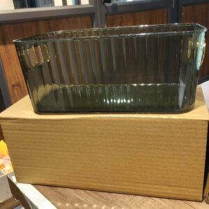 Premium Ribbed Transparent Storage Basket with Gold Handle – Multipurpose Kitchen & Home Organizer Box
