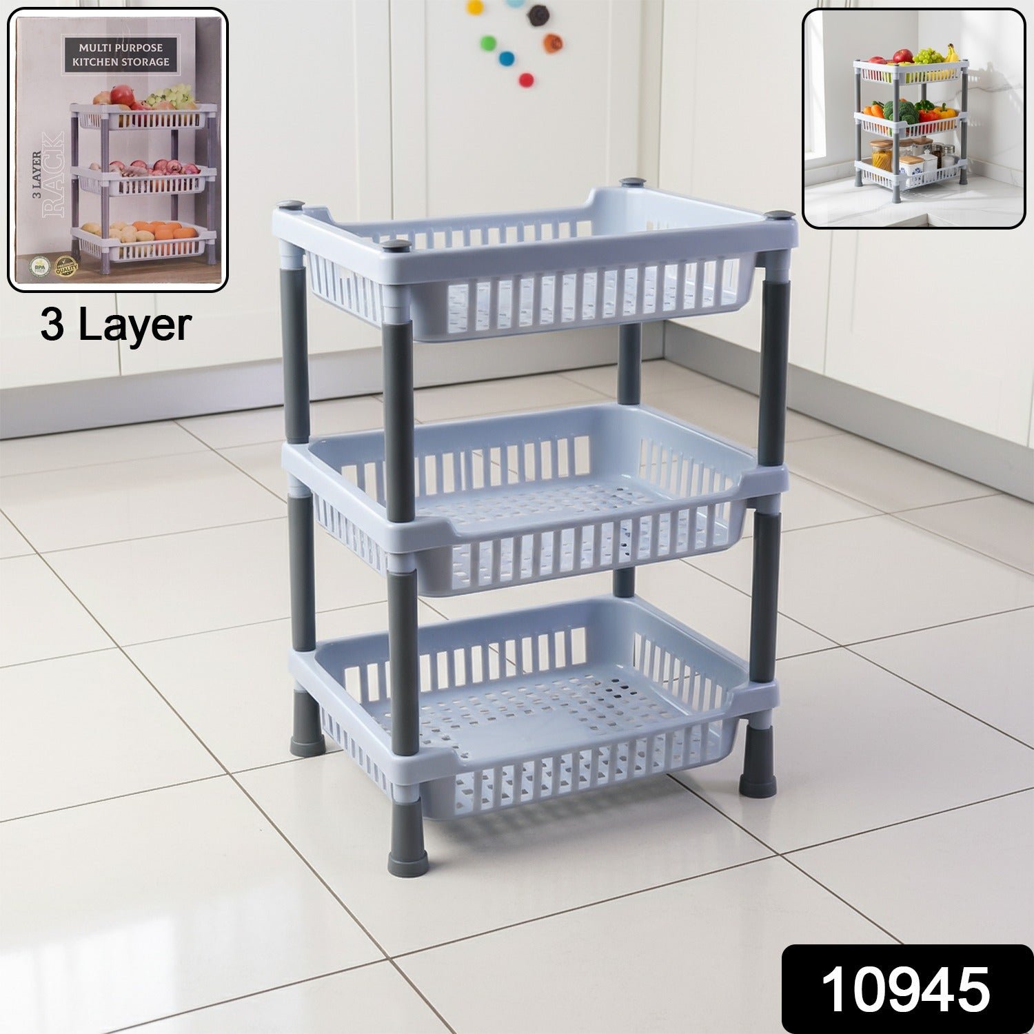 3-Layer Multipurpose Kitchen Storage Basket Rack - Image 2