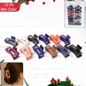 Matte Finish Rectangle Hair Claw Clip for Women and Girls – Assorted Color Pack – 12 Pc