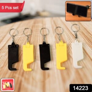 2 in 1 Plastic Keychain with Mobile Stand / Phone Holder (5 Pcs Set / Multicolor)