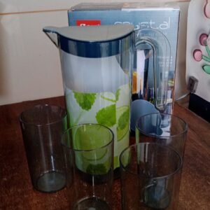 Apex Crystal Premium Jug with Lid & 4 Pcs Glass (1500 ML / 300 ML Approx / 5 Pcs Set)