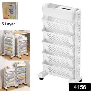 Movable Bookshelf, Large Capacity Rotatable Plastic Rolling Organization Shelf / Rack